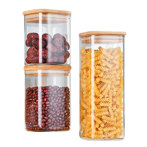 Bocaux de conservation alimentaire carrés en verre borosilicate avec couvercle en bambou et joint hermétique pour aliments secs, sucre, biscuits - Contenant au design moderne - Product Image 4