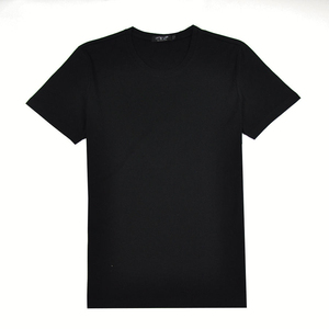 เสื้อยืดคอกลมแขนสั้นผู้ชาย สีดำ ผ้าฝ้าย ทรงปกติ สวมใส่สบาย สีพื้น ผ้าเจอร์ซีย์ถัก - Product Image 1