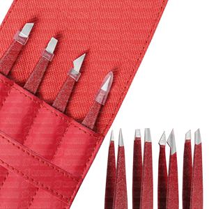 Pinzas para cejas de punto inclinado rojo para desplumar y quitar el cabello Pinzas para cejas de volumen ruso de etiqueta privada con embalaje - Product Image 1