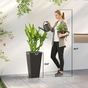 Set di 2 Vasi per Fiori in Plastica Nera Alti 23 Pollici, Fioriere da Esterno per Porta d'Ingresso, Patio e Giardino, Supporti in Metallo per Piante Inclusi - Product Image 3