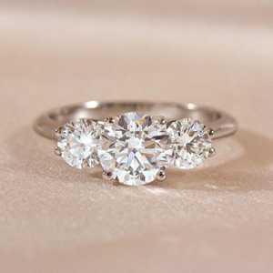 4 Carat Round Lab <b>Diamond</b> Three Stone <b>Ring</b>, 14k White Gold, IGI Certified E-VVS2 - Product Image 2
