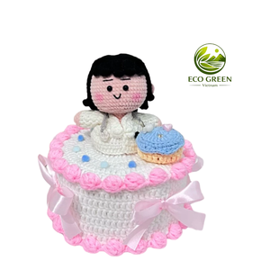 Handmade crochet cake <b>basket</b> decorative fruit topping perfect for organizing <b>small</b> items and kids pretend play - Product Image 1