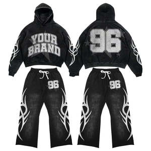 Custom Regular Men Solid Printed Hooded <b>Flared</b> Sweatpants Full <b>Glitter</b> Rhinestone 100% Cotton Eco-Friendly Sweatsuit - Product Image 1