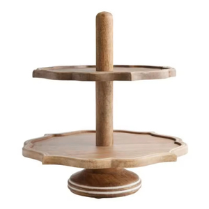 Natural Mango Wood 2-Tier Cake Stand Handcrafted Round Wooden Cupcake <b>Tower</b> And Dessert Display For Weddings Birthday Parties - Product Image 3
