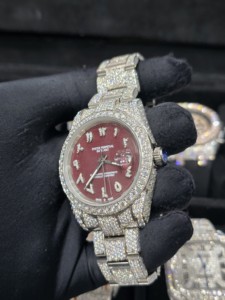 Rose Gold Full Diamond Pave <b>Mechanical</b> <b>Watch</b> <b>for</b> <b>Men</b> Iced Out Bling Stainless Steel Luxury Hip Hop 16mm Band - Product Image 4