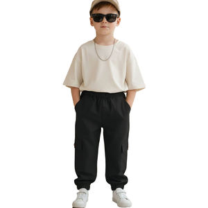 Pantalon de jogging ample en molleton de coton personnalisé avec poches cargo surdimensionnées pour garçons, pantalon de survêtement pour enfants, pantalon à revers élastiques pour jeunes - Product Image 2