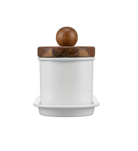 Mantequillera de Esmalte Blanco con Tapa de Madera de Acacia, Contenedor Grande para Mantequilla, Caja de Almacenamiento para Cocina Estilo Rústico - Product Image 4
