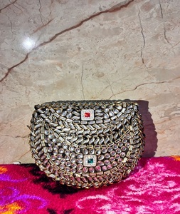 Vintage Fashion Bridal Handbag Weddings Mixed Colors <b>Mosaic</b> <b>Mirror</b> Handmade Metal Kundan from f s international - Product Image 1