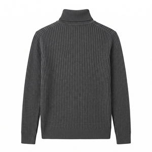 Pull col roulé côtelé uni pour homme, anti-boulochage, 61% coton, 220g, tricot chaud décontracté classique, OEM ODM, vente en gros - Product Image 5