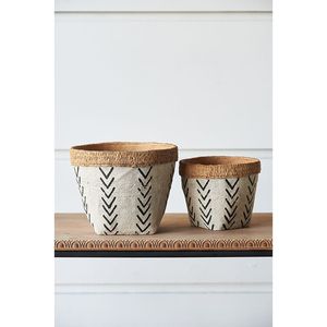 Set di 2 Vasi in Cemento Bianco e Marrone con Motivo a V, 10x8\" e 8x6.5\", Fioriere e Vasi per Piante - Product Image 6