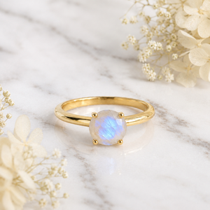 S925 Sterling Silver <b>Moonstone</b> <b>Ring</b> Gold Plated Anniversary <b>Ring</b> For Women 7mm Round Gemstone Plain Band Wholesale Women Jewelry - Product Image 1