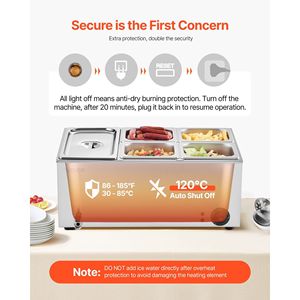 Bain Marie Commerciale in Acciaio Inox da 24QT, Tavolo Elettrico a Vapore a 5 Vasche 1200W, Attrezzatura Professionale per Mantenimento Caldo - Product Image 6