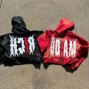 <b>Men's</b> Winter <b>Hoodie</b> with Raw Edges Embroidered Details Pigment Dyed Distressed Design Fleece Fabric Breathable - Product Image 1