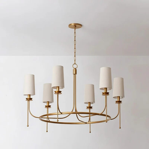 Vintage gold chandelier decorated with ornate clear glass <b>plates</b> and pearl garlands, available at wholesale prices. - Product Image 5