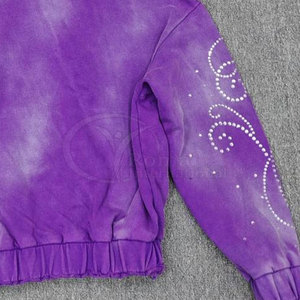 Sweat-shirt à capuche décontracté pour homme, effet délavé, avec strass, streetwear personnalisé, marque privée sur mesure - Product Image 3