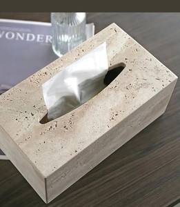 Boîte à mouchoirs en travertin faite à la main, pierre naturelle, décoration de salle de bain, luxe, maison, hôtel, porte-mouchoirs pour comptoir - Product Image 1