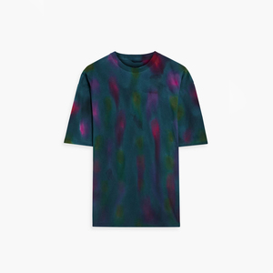 T-shirt à manches courtes surdimensionné pour homme, col rond, vert foncé, motif tie-dye violet, streetwear - Product Image 3