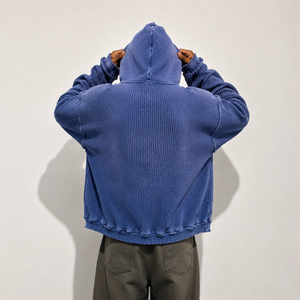 HG OEM Custom embroidery LOGO Waffle Knit Fabric <b>Zip</b> up Style Oversized Boxy Vintage Hoodies Custom Men Clothes Manufacturer - Product Image 3