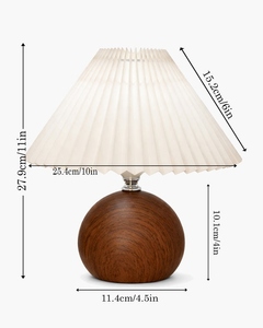 Round wood grain <b>table</b> lamp fabric shade metal <b>bedside</b> light small space nightstand lamp bedroom living room wholesale OEM - Product Image 3