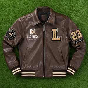 Custom Brown Leather Varsity <b>Jacket</b> for <b>Men</b> Premium Letterman Bomber <b>Jacket</b> with Embroidered Patches OEM ODM Wholesale Factory - Product Image 6