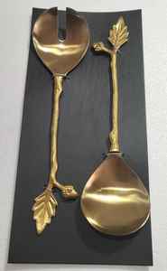 Ensemble de 2 saladiers en acier inoxydable, nouveau design, finition laiton antique et poignée en feuille de laiton moulée. - Product Image 4