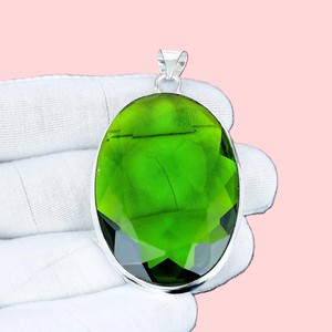 Pendentif ovale bohème fait main en argent sterling avec serti clos, grand péridot vert, bijou fantaisie pour femme - Product Image 2