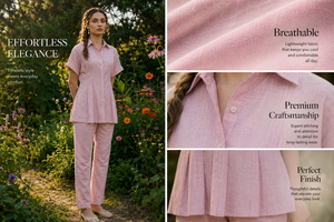 Ensemble de vêtements pour femmes de style bohème en lin, chemise à manches courtes décontractée et pantalon, ensemble 2 pièces, vêtements de détente écologiques et confortables - Product Image 6