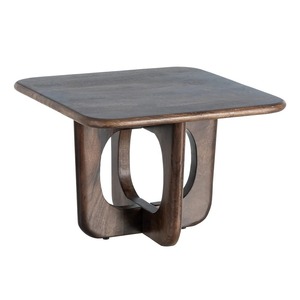 Mesa de Centro Moderna de Madera Maciza con Pedestal, Mesa Auxiliar/Consola, Diseño Minimalista, Mueble Hecho a Mano para Sala de Estar, Acabado en Nogal Oscuro - Product Image 1