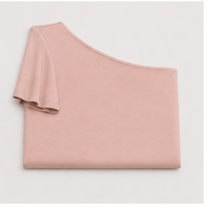 T-shirt rose poudré asymétrique à manches volantées coupe ajustée pour femme WTS-0140 - Product Image 5