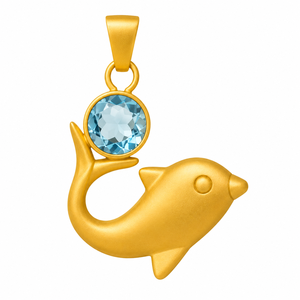 Pendentif dauphin pour femme en argent sterling 925 plaqué or 18 carats, avec zircon bleu, bijou animal marin pour la création de colliers - Product Image 1