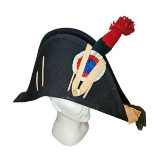 หมวกทรงไบคอร์นสีดำสำหรับผู้ชาย ทำจากขนสัตว์  งานแฮนด์เมด  ตกแต่งด้วยหนัง  ทรงมงกุฎ  แบบนาโปเลียน  หมวกชาโก - Product Image 3