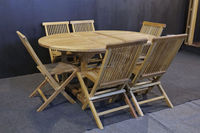 Juego de Comedor de Madera Maciza de Teca para Exteriores, 6 Sillas Plegables, 1 Mesa Redonda Extensible, Diseño Moderno y Minimalista para Jardín
