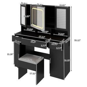 Large LED Lighted Mirror Makeup Vanity Table Set with 2 DIY Pegboards 5 Hooks Charging Station - Product Image 1