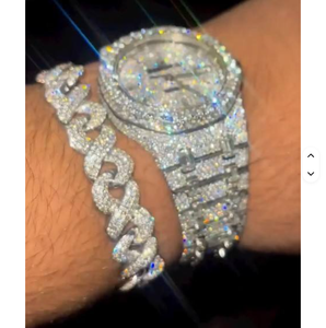 Montre mécanique automatique japonaise de luxe en acier inoxydable avec cadran octogonal entièrement serti de diamants Moissanite blancs roses et bracelet - Product Image 1