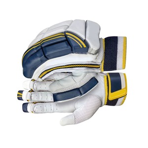 Guantes de Bateo de Cricket Transpirables de Malla con Bloques de Color Azul Marino, Blanco y Amarillo - Product Image 2