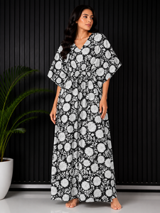 Camisón largo de algodón con estampado floral para mujer, cuello en V, manga corta, ropa de dormir de verano, tejido suave y transpirable - Product Image 1