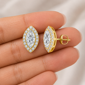 เครื่องประดับฮิปฮอปสุดหรูสำหรับทุกเพศ ทองคำแท้ 14K ทรงมาร์คีส์ ประดับเพชรโมอิสซาไนต์ VVS แบบสั่งทำพิเศษ ต่างหูแบบเกลียวพร้อมขอบเพชร ไอเดียของขวัญ - Product Image 4
