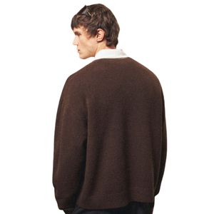 Men Knit Turn Down Sweater <b>Brown</b> Contrast Collar Long Sleeve Pullover Casual Winter Top Soft Cotton Blend OEM - Product Image 4
