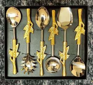 Ensemble de couverts indiens en acier inoxydable et cuivre, fourchette, cuillère, couteau à beurre, service de table élégant, idéal pour offrir - Product Image 6