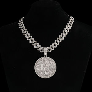 Gold Plated <b>Iced</b> <b>Out</b> Moissanite Pendant Necklace Round Disc <b>Chain</b> Hip Hop Jewelry for Men Women Party Gift - Product Image 2