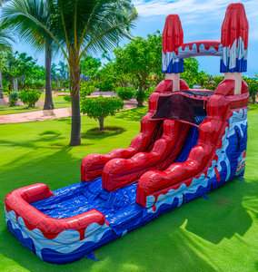 Instalaciones para Parques de Diversiones, Castillo Inflable Rojo de 22 pies con Tobogán Acuático y Piscina para Fiestas - Product Image 6