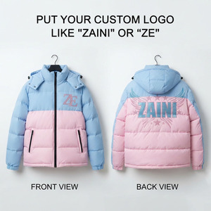 Premium 500g Polyester Quilted <b>Jacket</b> Color Block Blue <b>Pink</b> Hooded Winter Coat Windproof <b>Waterproof</b> Thick Garment Dyed - Product Image 1
