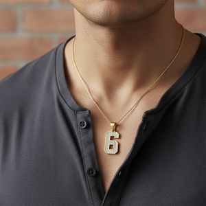 Diamtrendz Lucky Number 6 <b>Pendant</b> Chain Rhodium Plated Hiphop Style 925 Silver Zircon 10K 14K 18K <b>Solid</b> <b>Gold</b> - Product Image 3