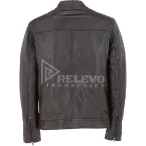Veste en cuir classique pour homme, vêtements de moto, veste en cuir véritable, poches zippées - Product Image 3