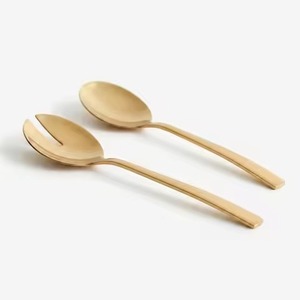 Ensemble de service à salade Glam Gold de qualité supérieure, fourchette et cuillère en métal poli miroir, passe au lave-vaisselle, couverts minimalistes - Product Image 2