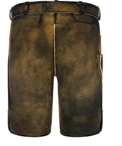 Shorts traditionnels bavarois en cuir véritable pour homme, broderie florale, coupe classique, marron - Product Image 2