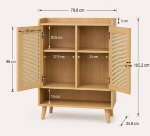 Meuble à chaussures sur mesure au prix d'usine, armoire de rangement moderne en bois avec finition laquée et panneaux en rotin pour appartement et couloir - Product Image 4