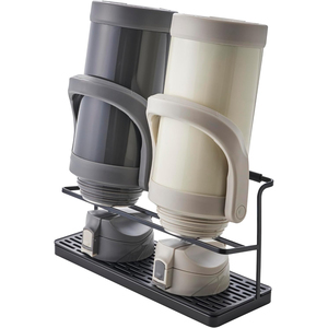 2 Tier Bottle Drying <b>Rack</b> And Cup Storage Stand Black Steel Mug Holder With Removable Drip Tray Kitchen Counter Organiser - Product Image 3