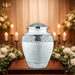 Elegante Urna Funeraria de Metal Blanco para Cenizas Humanas, Urna Decorativa Conmemorativa para Adultos de 10 Pulgadas - Product Image 3