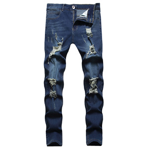 Pantalones Vaqueros de Mezclilla Oscuros para Hombre, Estilo Inglés, Corte Ajustado, Transpirables, Tela de Poliéster/Algodón - Product Image 3